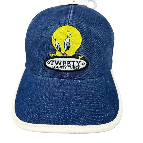 Vintage Tweety Looney Tunes Baseball Cap Youth  One Size Blue Denim Embroidered - Picture 1 of 16